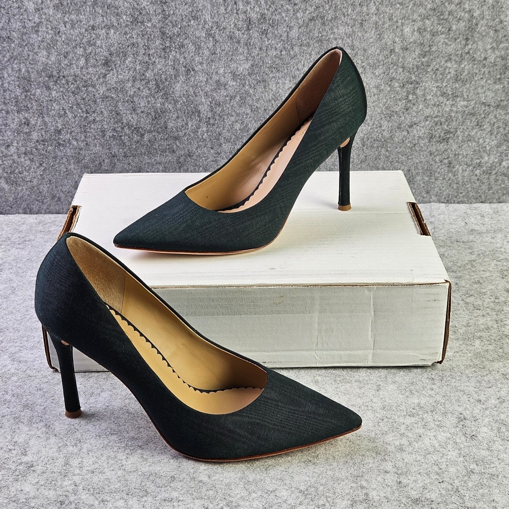 Nicola Bathie x Antonio Melani Forest Green Ribbed Pointed Toe Pumps Heels 8.5M